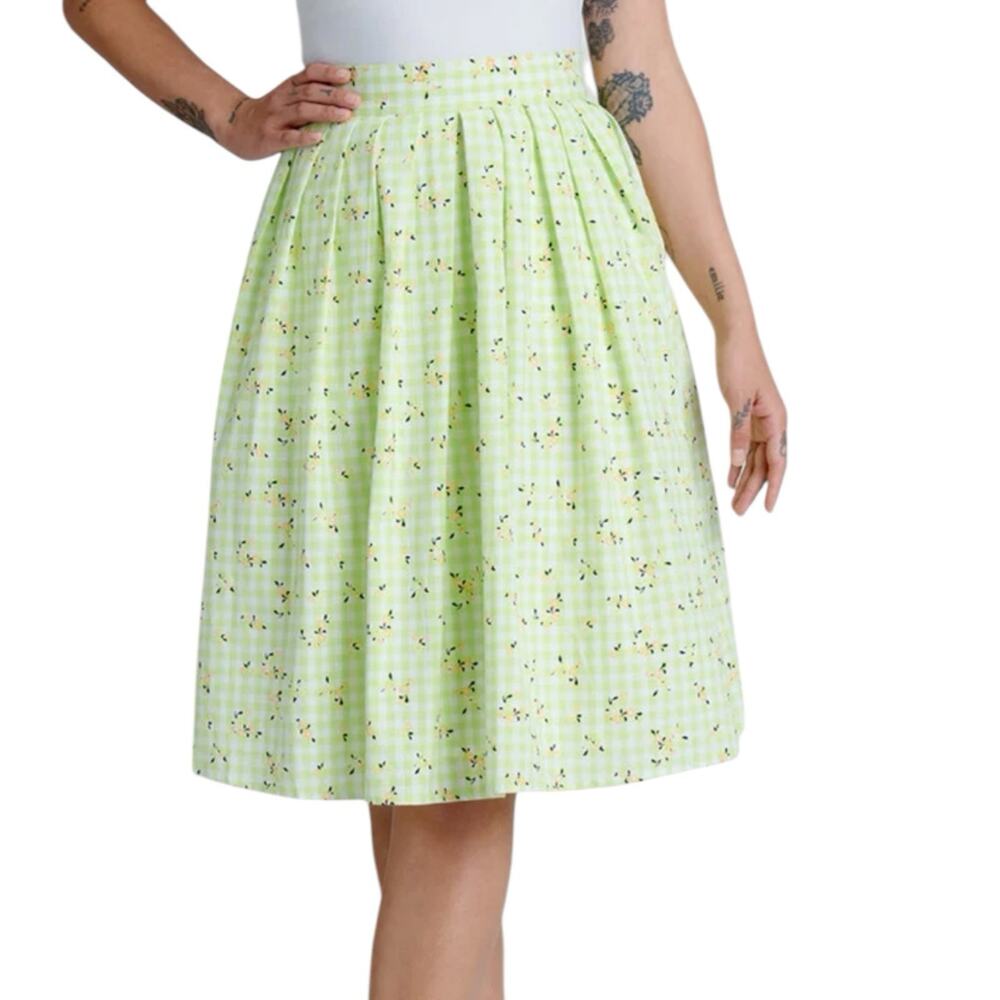 NWT ModCloth Imagine The Possibilities Skirt Green Plaid Floral Midi Skirt Sz 4